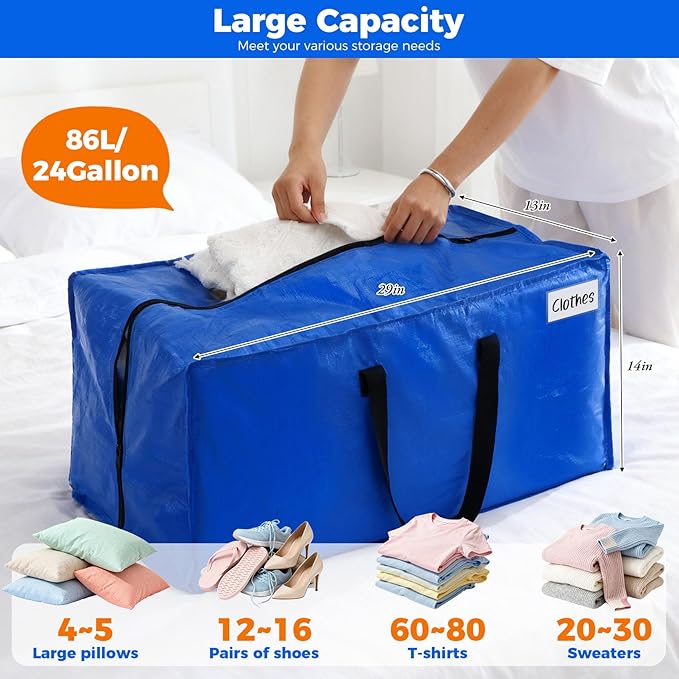 8 Pack Extra Large Moving Bags, Heavy Duty Clothes Storage Totes Bags with ColorNote & Handles, Moving Boxes Alternative Packing Bags for Space Saving