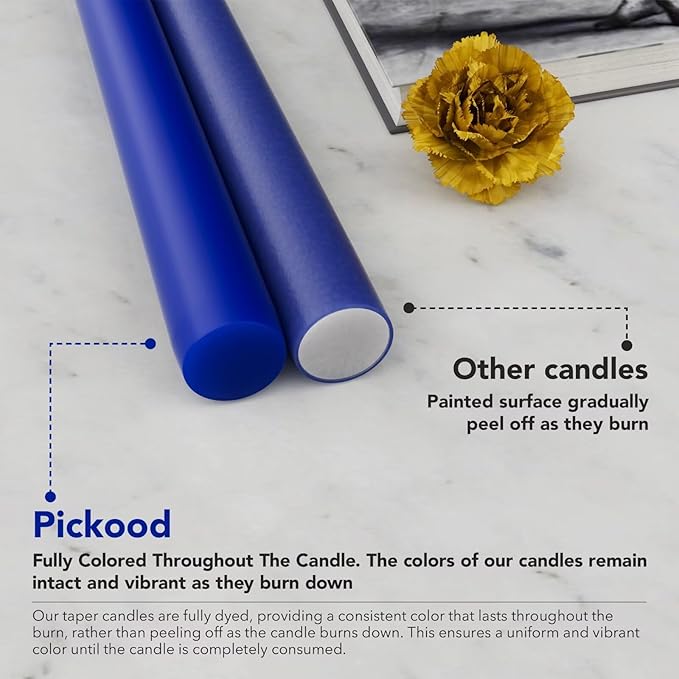 12-Inch Tall Dripless Taper Candles Set of 4 - Classic Blue Tapered Candles, Perfect for Spring - Smokeless, Unscented, Long Burning - Hand Poured, Colored Tall Candlesticks - Dark Blue