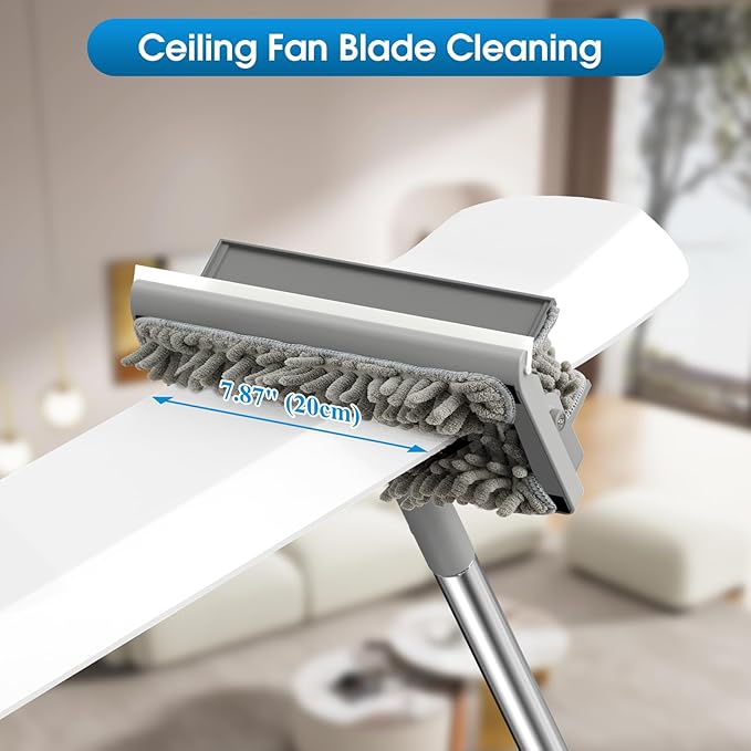 Extendable Cleaner for Ceiling Fan and Baseboards Cleaner Tool- 79” Adjustable Cleaning Kit with 9 Reusable Pads, Ceiling Fan Blade Cleaner Duster Set with Long Handle, Wall, Floor, Windows