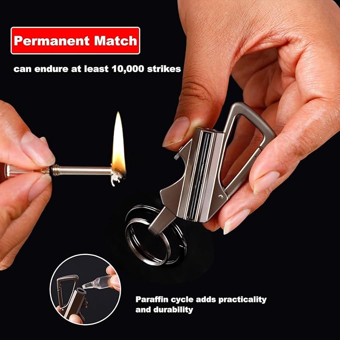 2Pcs Permanent Match Infinity Lighter with Multitool Keychain Bottle Opener