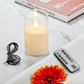 Flickering Flameless Candles, Battery Operated Candles with 3D Wick, Last 1000+ Hours LED Candle with Remote and Timer, Rechargeable Candle Real Wax White Glass, Home Decor 3" x 6"