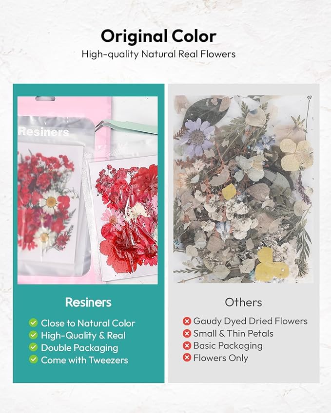 Dried Flowers, Resiners 58Pcs Pressed Flowers for Craft Red Real Natural Dried Flowers Dry Leaves Kit for DIY Making Crafts Resin Soap Candle Scrapbook Supplies Card Making Jewelry