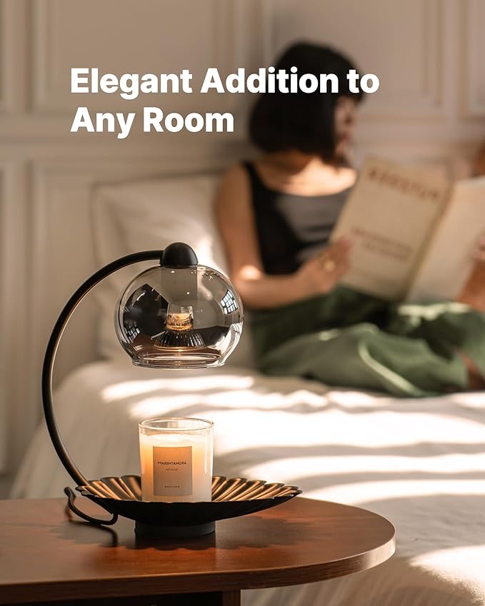 Black Candle Warmer Lamp with Timer, Modern Warmer Lamp for Jar Candles, Electric Dimmable Wax Melt with Glass Lampshade & 2 Bulbs, Unique Home Decor House Warming for Women Mom