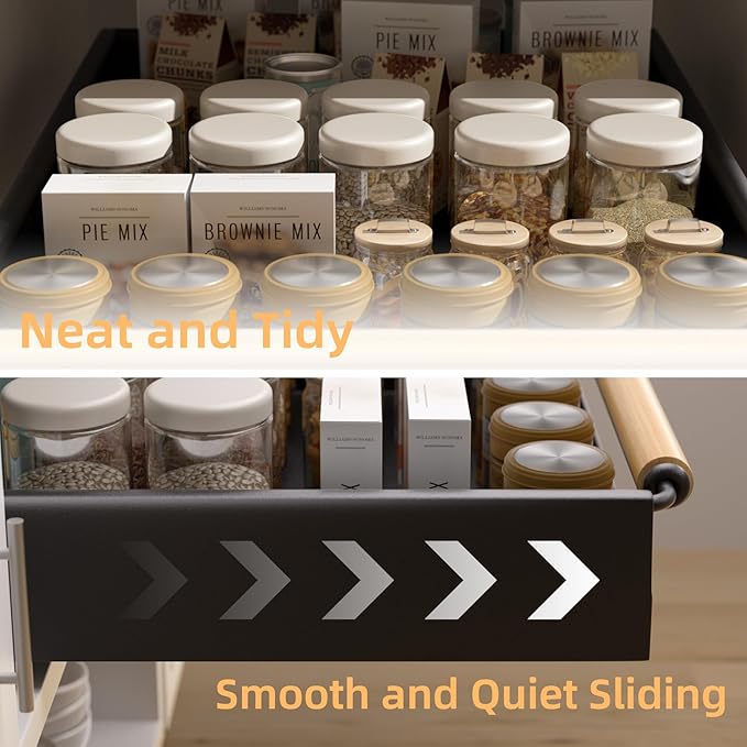 Pull Out Cabinet Organizer, 15.3'' Deep Expandable Slide Out Cabinet Organizer Fixed with Adhesive Nano Film, Slide Out Drawers Pull Out Tray for Cabinet in Kitchen, Pantry, Bathroom, Black