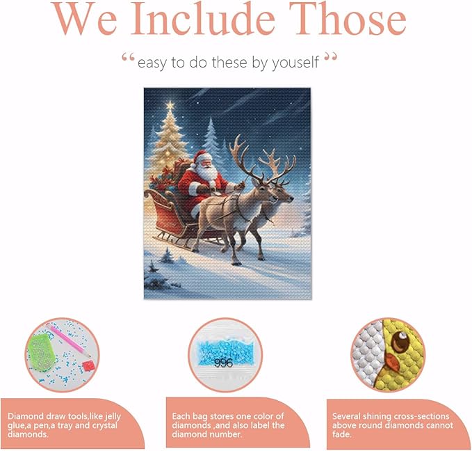 QZOTRXI Christmas Diamond Painting Kits,Santa Claus Elk Diamond Art Kit for Adults,5D Winter Paint with Diamond Full Drill for Home Wall Decor 16x20 Inch