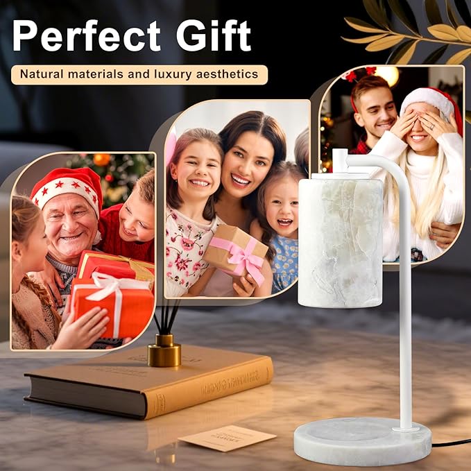 Marble Candle Warmer Lamp with Timer & Dimmer- Flameless Wax Melt Warmer, Electric Candles Warmer, Unique Textured Table Lamp for Jar Candles, Elegant Home & Bedroom Decor, Perfect Housewarming Gift