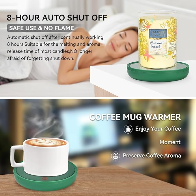 ASAMASA Smart Coffee mug Warmer, Candle Warmer，With Gravity Switch Auto Shut-On/Off, Keep the drink at a pleasant t temperature, Safely and evenly release the aroma Without a Flame, A thoughtful gift.