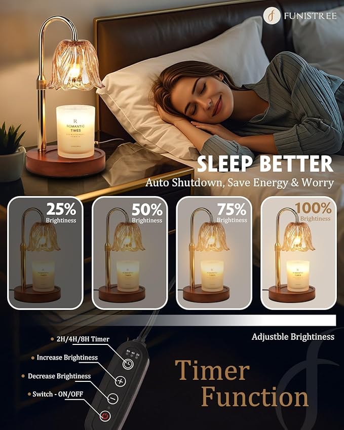 Candle Warmer Lamp, Gold Candle Lamp Warmer with Timer & Dimmer with 2 Bulbs, Birthday Gifts for Women Mom, House Warming Gift New Home Bedroom Decor, Height Adjustable