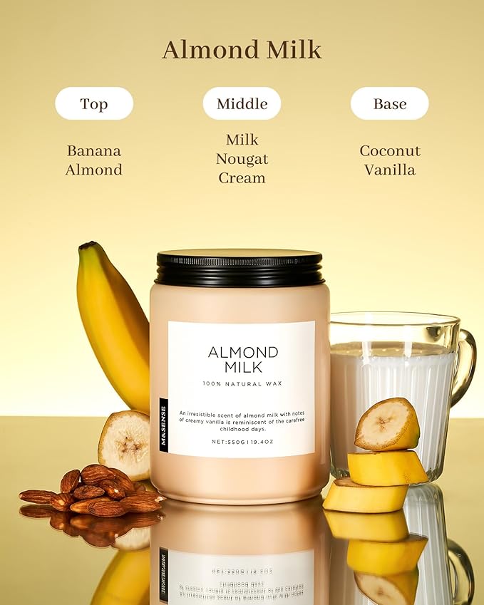 M&SENSE Almond Milk Scented Candles for Home, 19.4oz 110 Hours Long Lasting Non Toxic Natural Organic Soy Wax Relaxing Scented Candle Valentine's Day Gift for Women Men