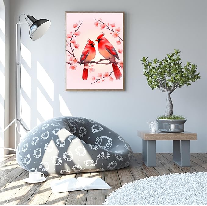 GUAIEUW Wreath of Red Birds in Love Diamond Painting Kit for Adults, Full Round Diamond Cardinal Bird 5D Diamond Painting DIY Art Crafts for Winter Home Wall Decor Holiday Gift 20x30 Inch