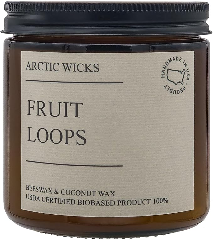 Fruit Loops 16oz Non-Toxic Candle - Arctic Wicks Coconut & Beeswax Candles, Clean Burning, USDA Biobased Certified, Citrus Fruit Scented Cereal Candles, Scented Like Your Favorite Breakfast Cereal