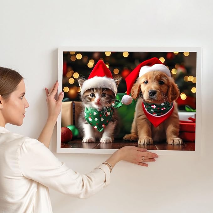 MOGTAA Christmas Diamond Art Kits for Adults, 5D Full Drill Cat and Dog Diamond Painting Kits for Adults Beginner, DIY Round Diamond Dots for Adults, Gem Art for Home Wall Decor 12 X 16 Inch