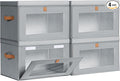 Large Closet Storage Bins - Collapsible Storage Bins with Handles & Window, Fabric Cube Organizer with Lids, Decorative Boxes for Living Room, Closet, Dorm, 4 Pack, Grey