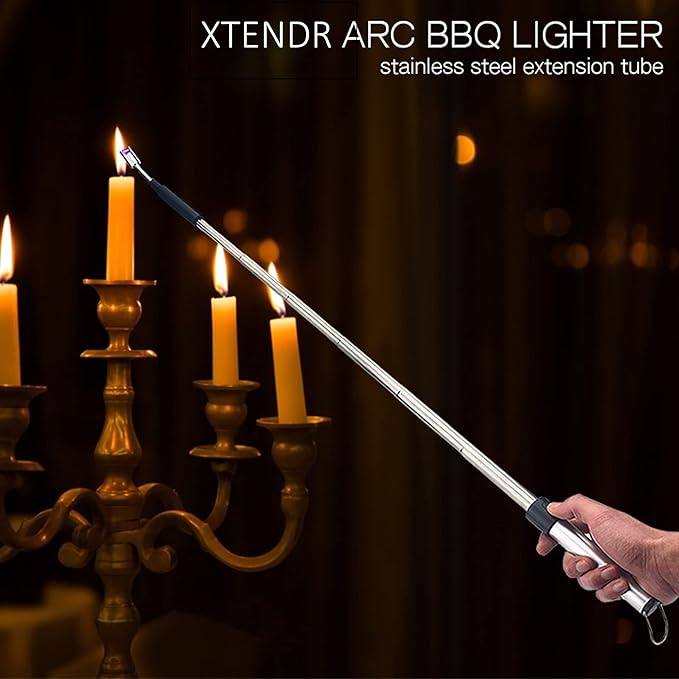 V2 Extendable 2.5 Feet. Arc Extra Long Lighter, Flameless Fireplace Stove Electric Candle Lighter, Long Neck for Pilot Light, Grilling, Firepit, Kitchen, BBQ (Pink)