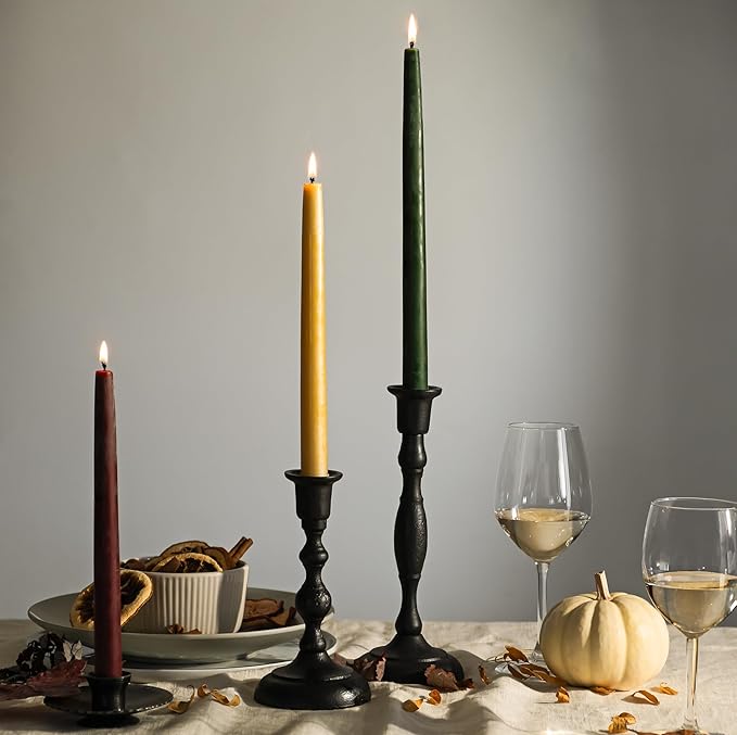 Bluecorn Beeswax Taper Candles, 100% Pure Natural Bees Wax, Pair of 10 Inch Yellow Tapered Candlesticks, Clean Burning & Dripless, Fragrance Free, Long Lasting, Home Decor, American Made, 1 Count