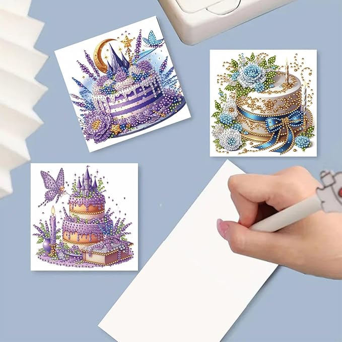 DoxQcs 5D Diamond Art Painting Greeting Cards Kit, DIY Cards for Blessings Congratulations Gifts, Greeting Card Set for Birthday Thanksgiving Day Christmas Halloween-Birthday Cake-2