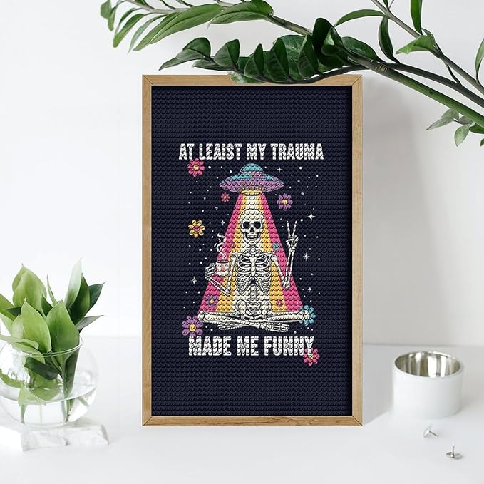 KIVJMSIDJA Skull Skeleton “At Least My Trauma Made Me Funny” Diamond Art Kits for Adults for Beginners, 5D Full Diamond Art Paint 12"x20"