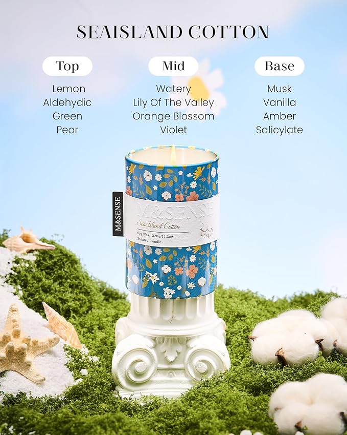 M&SENSE Spring Candle 11.3 oz, Sea Island Cotton Scented Candle, Non-Toxin Soy Wax for Home Scented, Floral Candles Gift for Her, Up to 70 Hours Burning Long-Lasting Fragrance