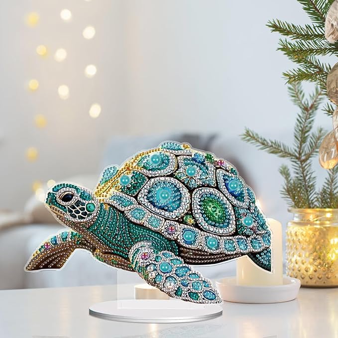 antor DIY Diamond Painting Desktop Ornament Turtle, Special Shape Diamond Art Kit Ornaments, Crystal Sea Turtle Tabletop Decoration for Adults Beginners, Home Office Decor Crafts Gift