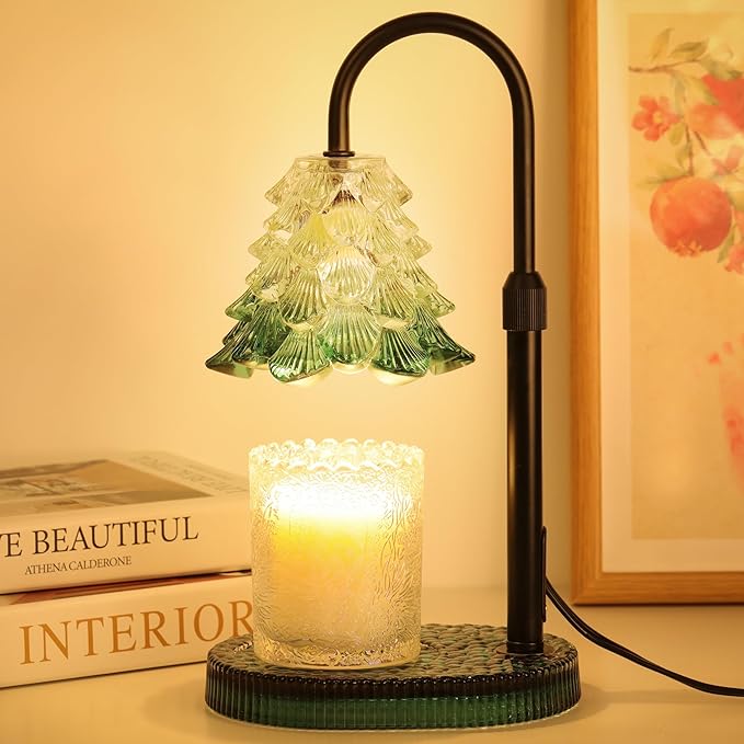 Christmas Tree Shaped Candle Warmer Lamp with Timer & Dimmer – Adjustable Wax Melt Lamp for Jar Candles, Home Decor Accent for Women – 2 Bulbs, Flame-Free & No-Smoke Use (Green)