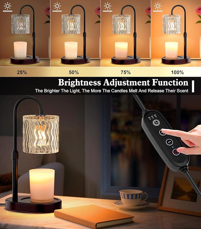 Candle Warmer Lamp Electric: Dimmable Timer Candles Warming Lamps - Height Adjustable Burner Jar - No Flame Scented Melts Wax - All Candle Jars Table Light Home Decor