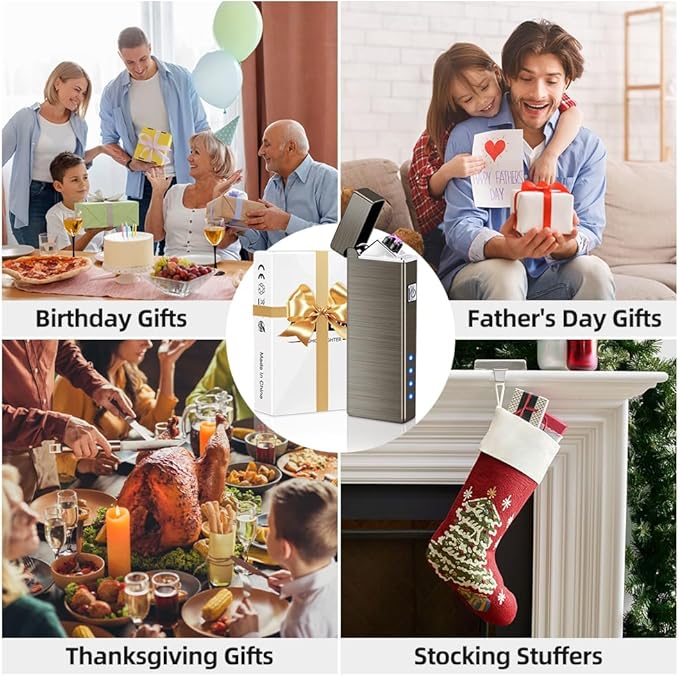 LcFun Electric Lighter USB Rechargeable Windproof Flameless Plasma Dual Arc Lighter Small Metal Pocket Lighters for Camping, Birthday Gifts for Men Husband (Nickel Brushed)