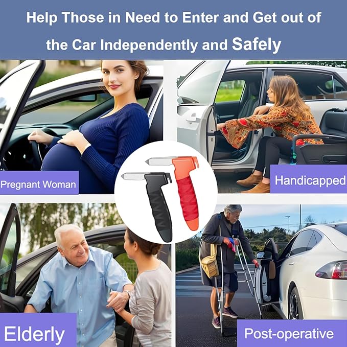 2 Pack Car Door Handles for Elderly, Door Grab Handle Assist, Ultra Grip Mobility Handle for Car, Car Door Latch Bar for Easily Get Out of Car, Anti-Slip Design, Black/Orange