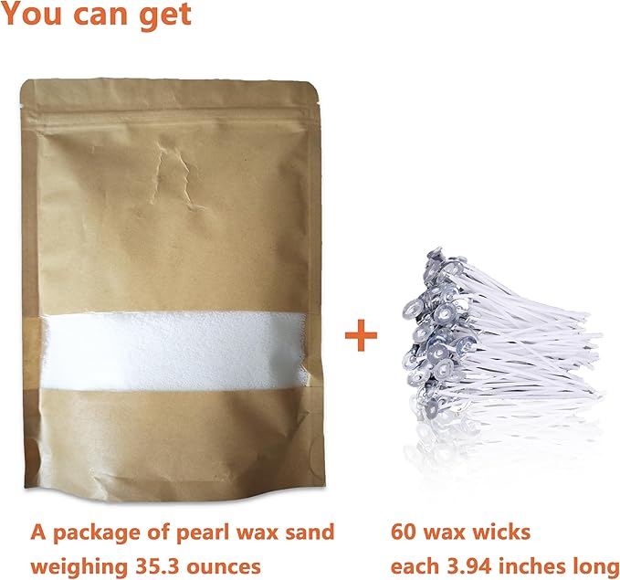 DRMAISON Pearled Candle Wax Sand DIY Kit - 35.3 oz, White, Non-Toxic&Smoke-Free, Refillable with 60 Wicks, Long-Lasting Flame, Highly Customizable for Wedding, Party&Holiday Decor