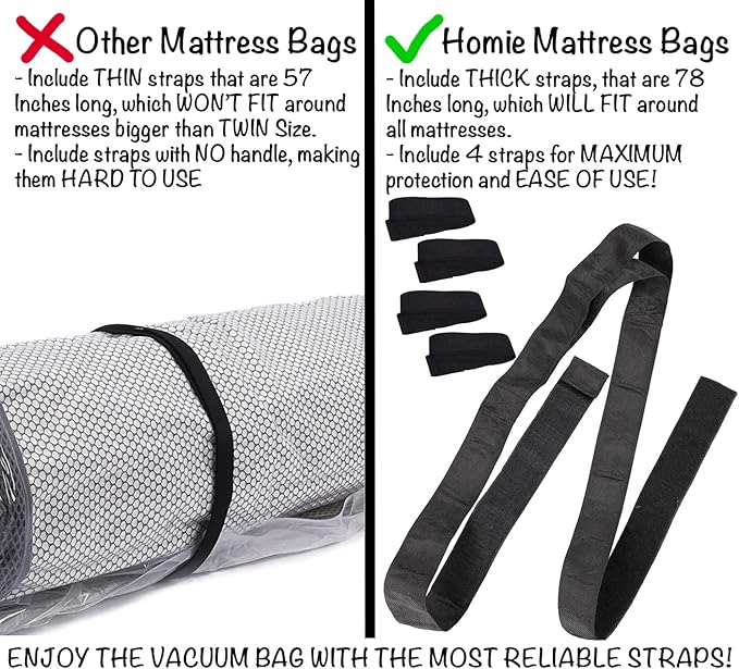 Mattress Vacuum Bag for Moving, Vacuum Seal Mattress Bag for Memory Foam or Inner Spring Mattresses, Compression and Storage for Returns, Leakproof Valve and Double Zip Seal (King)
