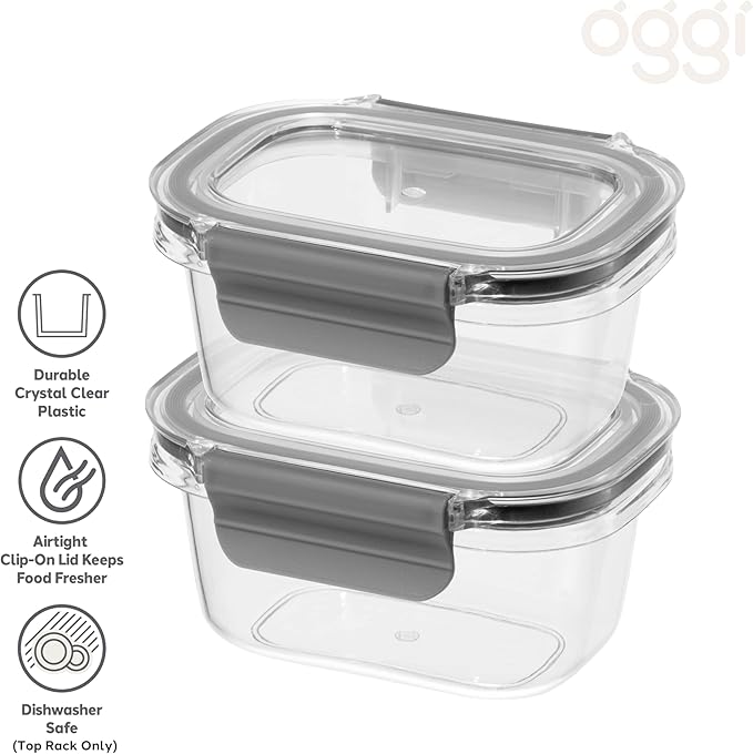Oggi Clarity Leak-Proof Airtight Food Storage Containers - Set of 2, Ultra clear, BPA free, Sealable Container with Lid, Ideal Kitchen Organization, Perfect Meal Prep Containers. 12oz/350ml