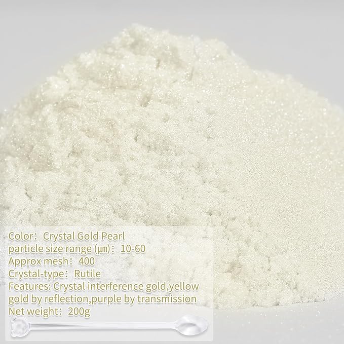 Mica Powder,7.05OZ（200g）,Crystal Gold Pearl Mica Powder Pigment for Epoxy Resin，Lip Gloss，Car Paint，Dye，Soap Making，Nail Polish,Epoxy Resin,Candle Making,Bath Bombs