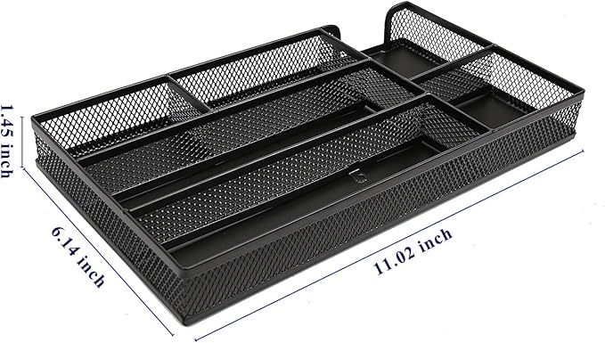 Drawer Organizer, Desk Organizer, Black Metal Mesh Drawer, Desk Drawer Organizer for Home Office and School,11.02X 6.10 X 1.38 Inch,Black