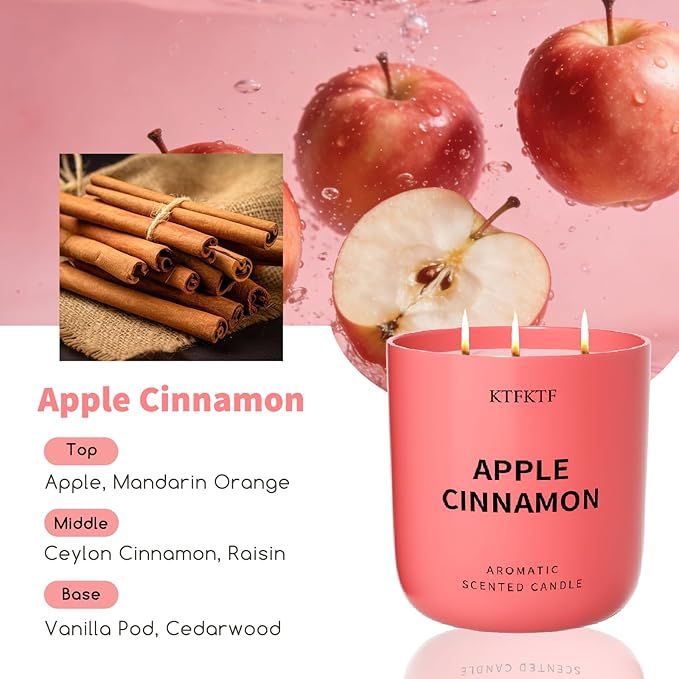 Apple Cinnamon Scented Candle for Home, 14.1oz 80 Hour Long Lasting Aromatherapy Candles for Stress Relief & Calm, Non-Toxic Essential Oil & Soy Wax | Cozy Spicy Fruity Fragrance