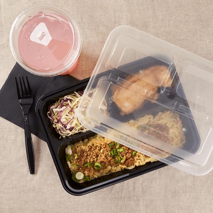 Karat Meal Prep Containers [32 oz - 150 ct] 3-Compartment, Reusable & Disposable Take Out Containers with Lids - Microwave & Dishwasher Safe Bento Boxes
