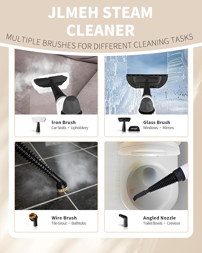 Pressurized Handheld Steam Cleaner for home with 12pcs Accessories & Safety Lock – Multi-Surface Natural Deep Steamer for Cleaning Car, Furniture, Floor, Upholstery, Tile, Grout, Windows(dark gray)