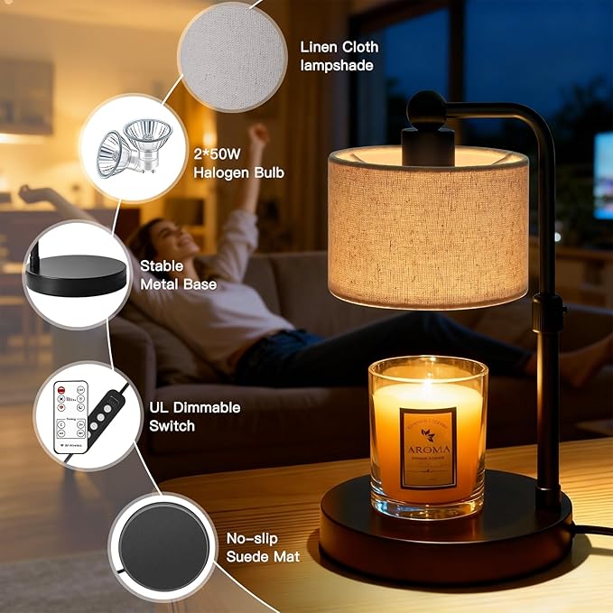Candle Warmer Lamp with Timer, Dimmable Candle Lamp Warmer for Jar Candles, Wax Warmer with 2 Bulbs, Birthday Gifts for Women Mom, House Warming Gifts New Home Decor (Dual-Bracket)
