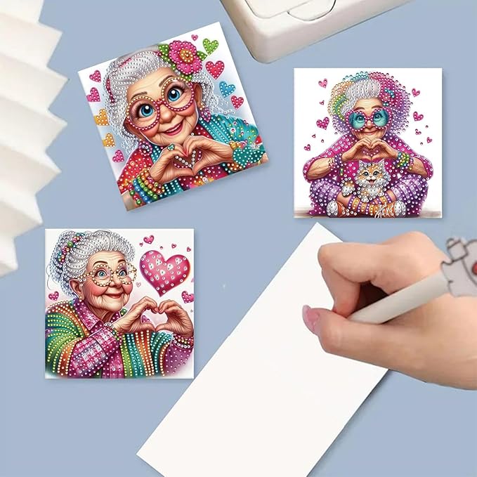 5D Diamond Art Painting Greeting Cards Kit, DIY Cards for Blessings Congratulations Gifts, Greeting Card Set for Birthday Thanksgiving Day Christmas Halloween-Grandma’s Heart