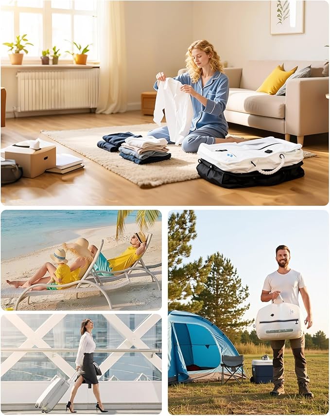 Zurligi Travel Vacuum Compression Bags with Removable Handle & Mini Pump – 39L Reusable IPX8 Waterproof Vacuum Packing Cubes, Vacuum Seal Bags for Clothes, Suitcase & Backpack(1-Pack White)