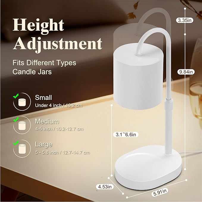 Dreamholder Electric Candle Warmer Lamp with Timer & Dimmer, Adjustable Height Wax Melt Warmer for Jar Candles, Wood Base Candle Melter, Floral Home Decor Gifts for Women, Mom, White