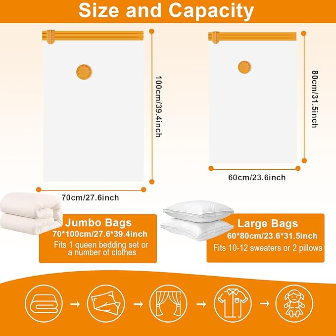 AGPTEK 10 Vacuum Storage Bags(5 Large and 5 Jumbo), Ideal Space-Saving Solution for Clothes, Blankets, Comforters and More, Perfect for Home Storage and Travel