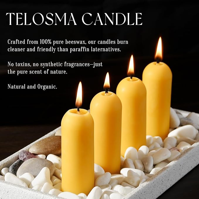 30 Pack Natural Thin Beeswax Pillar Candles - 1.3 inch Wide Dripless Bees Wax Candles, Smokeless Clean Burning for Home, Meditation, Relaxation, Emergency & Power Outages (Premium Yellow Beeswax)