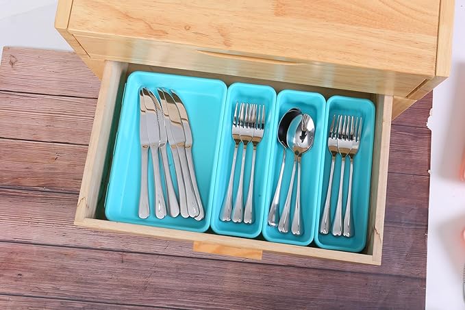 Kutesna 15 PCS Interlocking Desk Drawer Organizer Separator for Office,Bathroom,Kitchen,Makeup（Blue&Green）