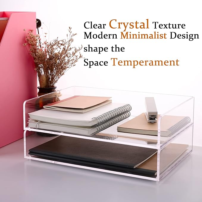 Paper Tray Organizer Clear Acrylic Desk Organizers and AccessoriesOffice Supplies Organization Stackable File Holder-Art Storage for School Classroom Workspace Letter Tray-2 Pack/2 Tier…