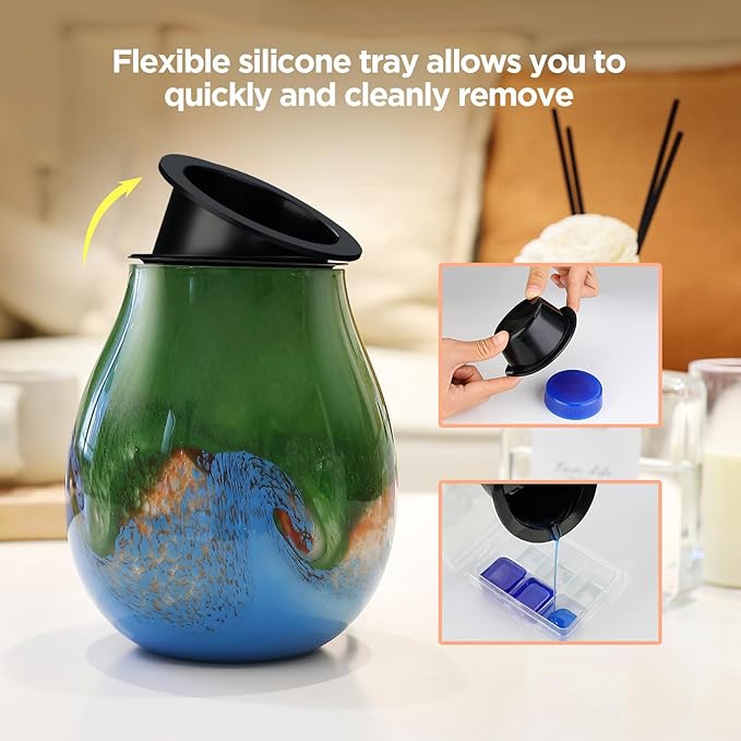 Glass Electric Wax Melt Warmer Oil Burner with Stable Heating PTC Reusable Silicone Tray 7 Colorful Changing Led Light Night Light Scent Warmer for Home Fragrance Warmers-GreenTimer