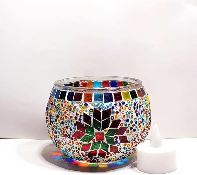 wpdash Turkish Mosaic Glass Candle Holder DIY Kit Colorful Glass Art Craft Turkish Style Decor for Cafe & Office Handmade Project for Adult & Kid Creative Holiday Gift