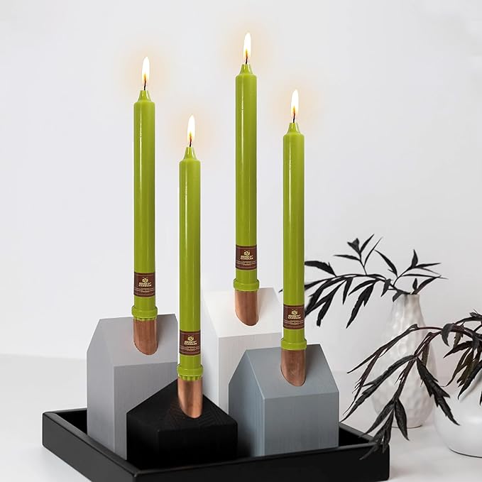 Light Green Taper Candle 10 Inch Long Candlesticks Unscented Dripless Tapered Candle Set for Home Decor Wedding Party Dinner Candles, 4 Pack