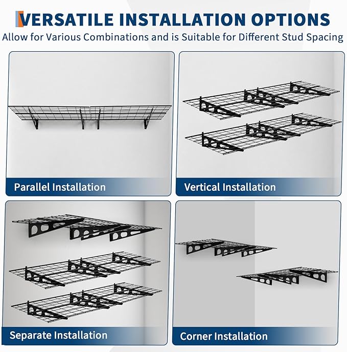 GarveeLife 2 Pack 2x6 ft Garage Storage Shelving Wall Mounted, 24 in-By-72 in 1600 LBS Heavy Duty Storage Shelves, Wall Shelve Garage Storage Rack Floating Shelves Organization for Warehouse, Laundry