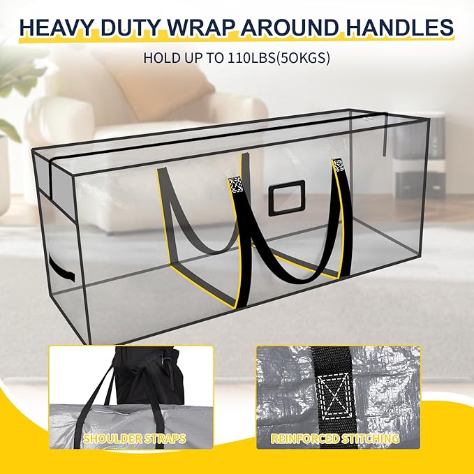264L Extra Large Storage Bags, Heavy Duty Huge Moving Bags with Zipper and Stronger Handles, Waterproof Material Protects from Dust and Moisture, Big Foldable Duffle Bag for Travel Storage
