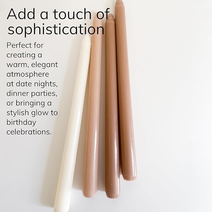 Tapered Dinner Candles - Soy & Paraffin Blend, Dinner Candles with Long-Lasting 7-Hour Burn for Stylish Homes - Candls in Curated Colors Ideal Gift for Hosts, Brides & Event Planners-Biscuit Beige