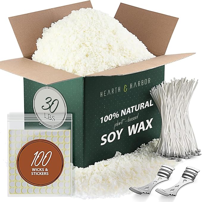 Hearth & Harbor Organic Soy Candle Wax for Candle Making, 30 lbs Natural Candles Making Supplies, Beeswax-Free, Paraffin-Free, Pure Soy Wax Flakes Perfect for Candles, Tealights and Melts